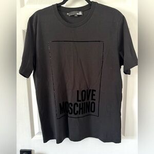 Men’s Love Moschino Black T-Shirt with Black Velvet Letters and Trim